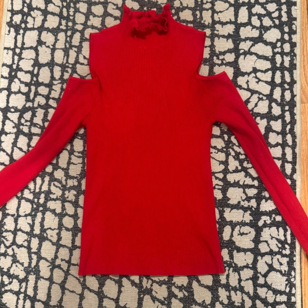 Red Cold Shoulder Turtleneck Top - Picture 8 of 8